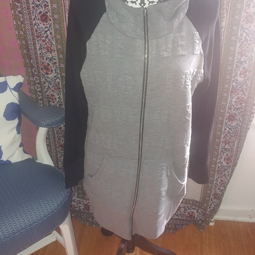NEW PINK LOTUS | Gray Zip Front Big Love Raglan Tunic Sweatshirt LARGE